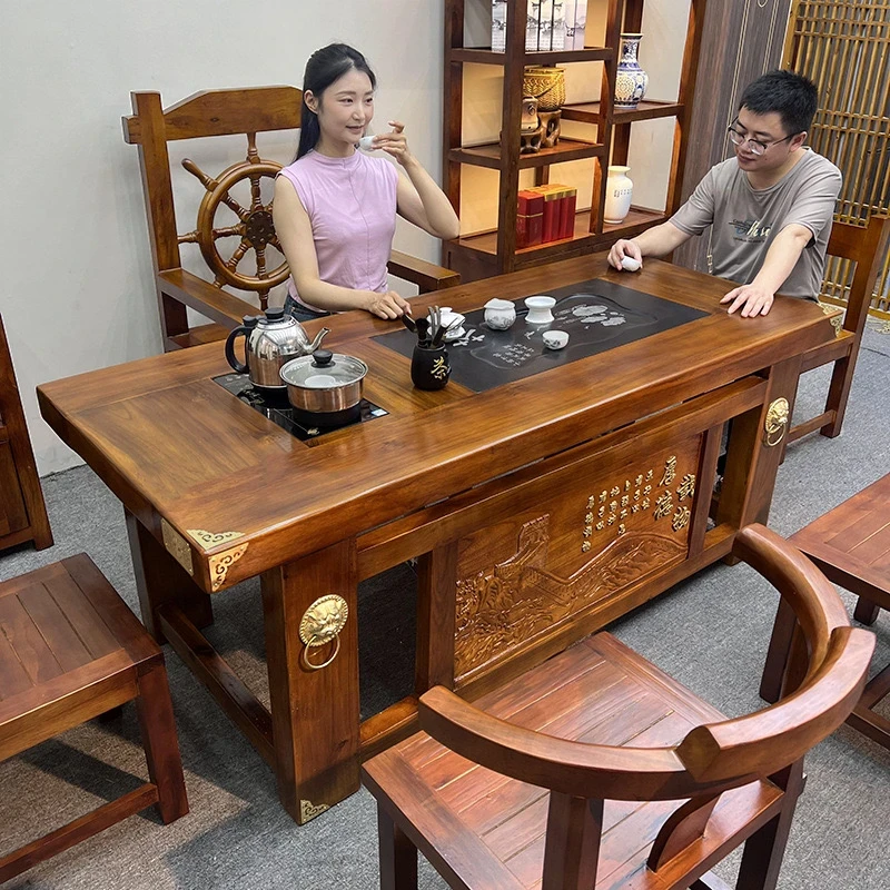 实木茶桌椅纯实木功夫茶台家用办公室喝茶泡茶茶几桌椅组合
