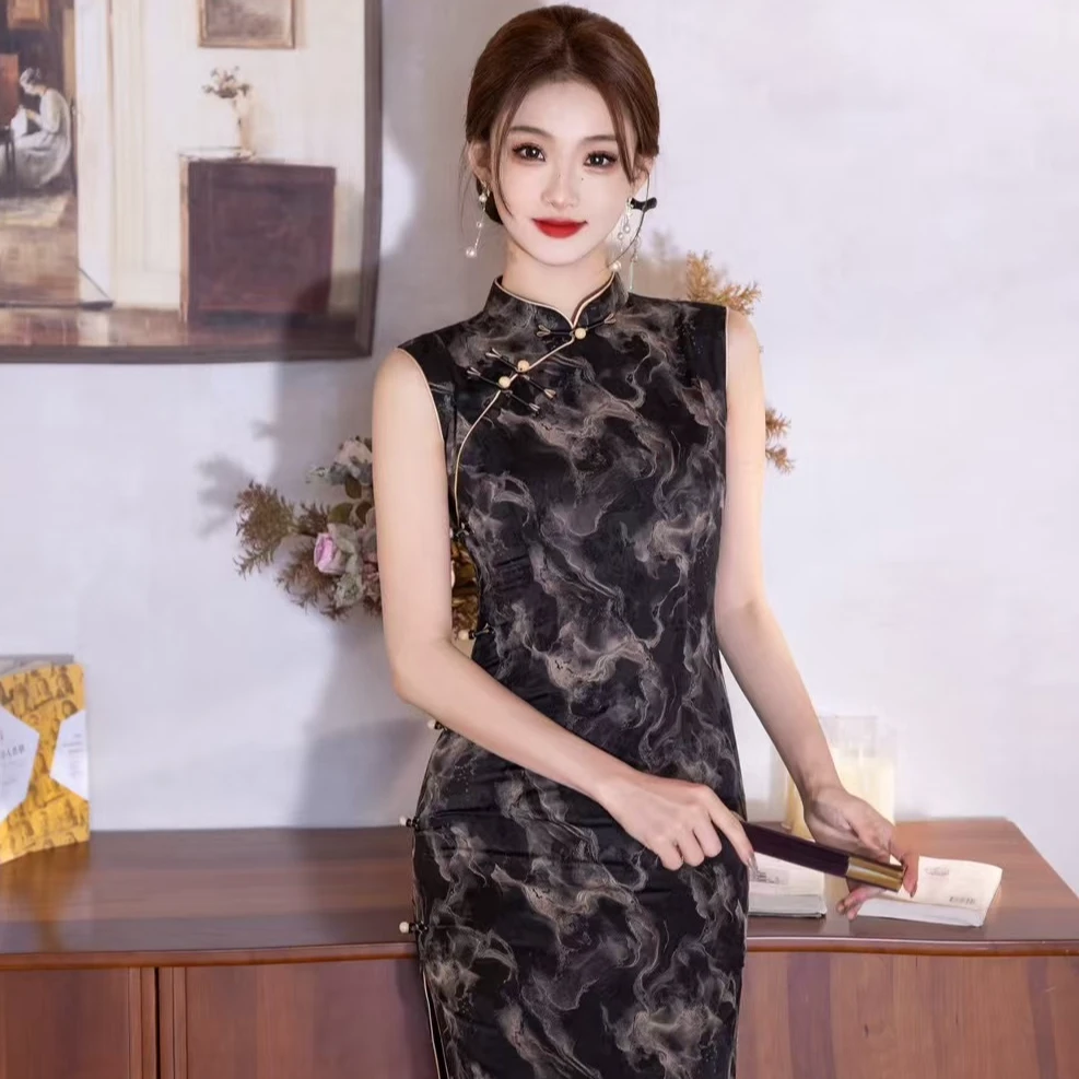 【远山黛】改良旗袍中国风气质修身夏季日常复古优雅连衣裙2025新款