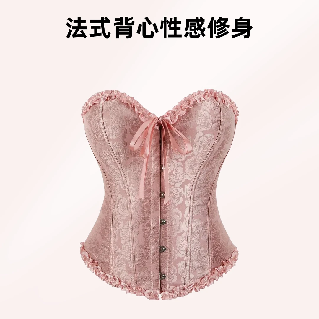 修身型法式背心吊带内衣复古性感女士蕾丝鱼骨排扣聚拢宫通勤