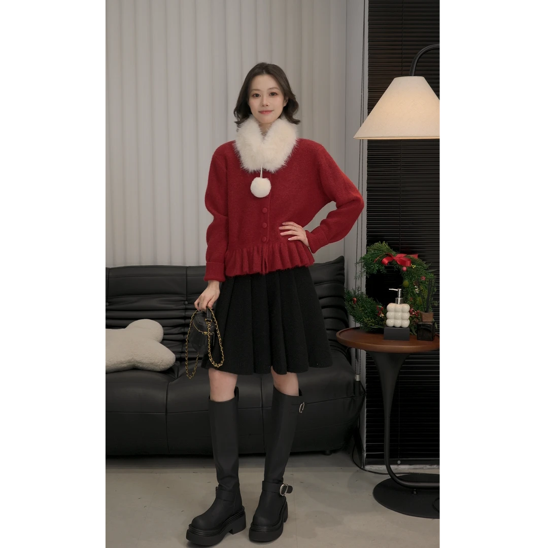 【EVA RYAN】大码女装时尚百搭毛针织衫女休闲风上衣（配围巾）E725