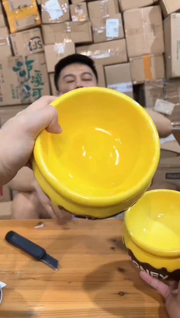 瓷片棕色蜂蜜狗粮碗2件套