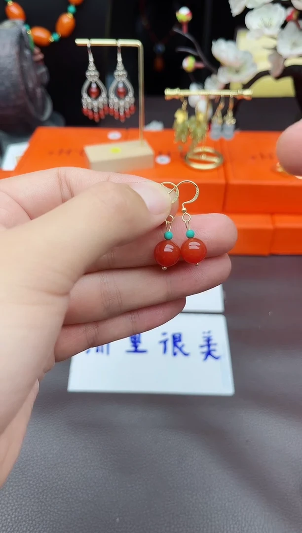 玛瑙/玉髓耳饰银S925镶嵌424000