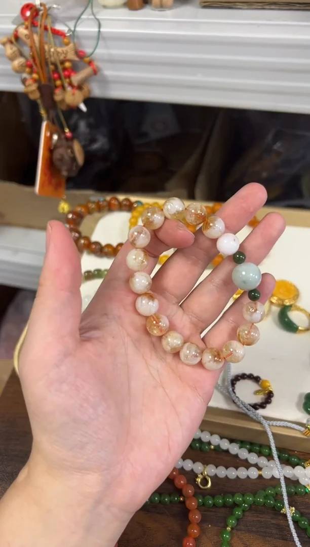 未镶嵌手链水晶人间富贵花翡翠顶珠款手链[0824]
