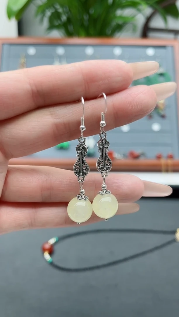 【闪购商品】玛瑙/玉髓耳饰银S925镶嵌802琵琶