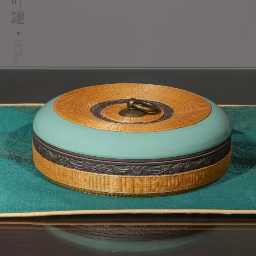 天青茶叶罐非遗手工竹编文创礼品伴手礼