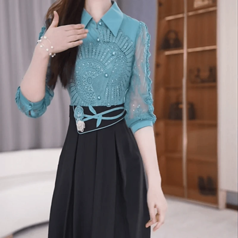 A240【连衣裙】2025秋季新款时尚优雅气质显瘦拼接遮肚休闲连衣裙