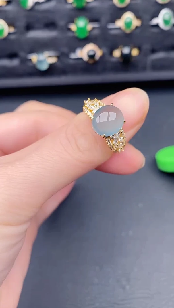 银S925镶嵌戒指翡翠天然a货翡翠236