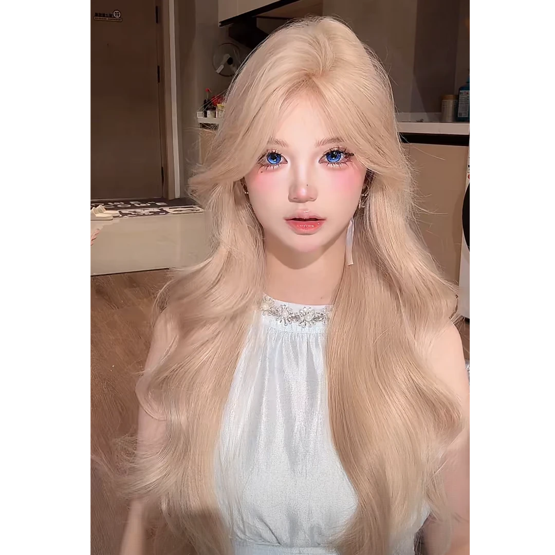 奶茶米灰色大波浪长卷发梦幻自然夏天氛围感