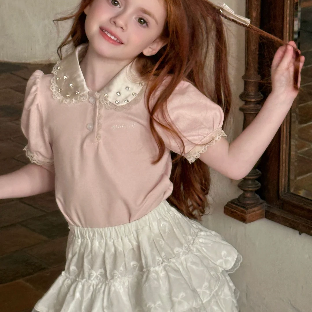 钻领学院风翻领polo上衣 蝴蝶结花边层层芭蕾风半身裙 套装557071