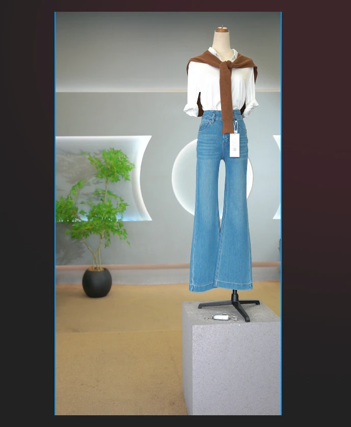 早春款：天青色一条显高显瘦的微喇牛仔裤修身不紧身版型女款