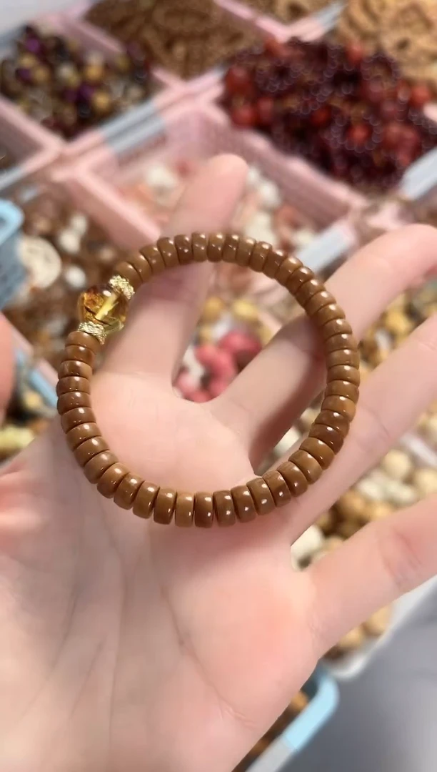 未镶嵌琥珀（花珀）手串库克药片搭配琥珀花珀7*3.5mm