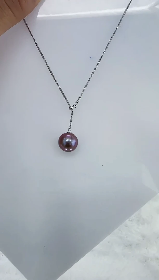 银S925镶嵌淡水珍珠DA紫珠Y链12-13 y336