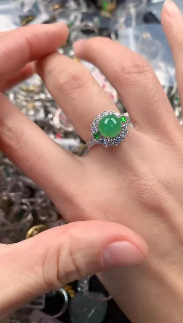 银S925镶嵌戒指翡翠444   1