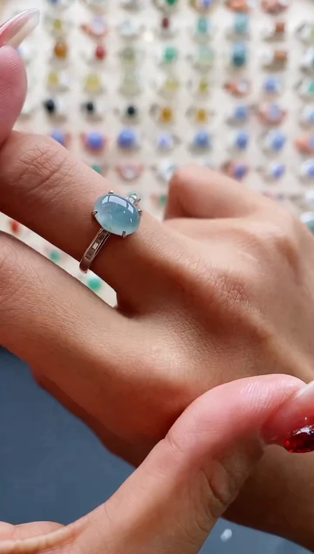 【闪购商品】翡翠戒指银S925镶嵌缅甸天然A货翡翠222 8+9