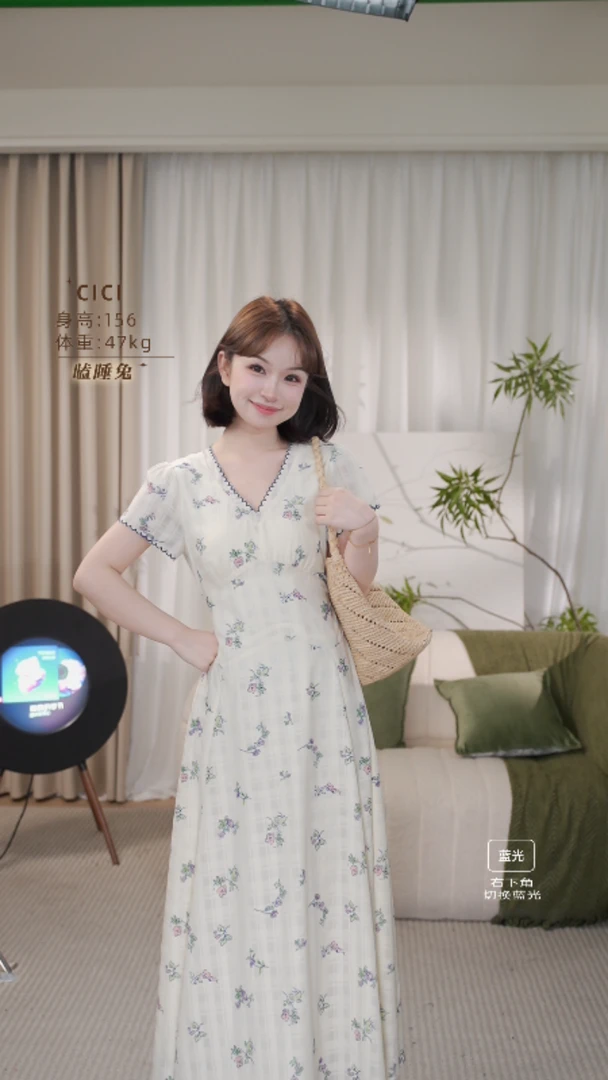 瞌睡兔定制【现货-拉菲庄园】法式设计撞色花边收腰显瘦碎花连衣裙