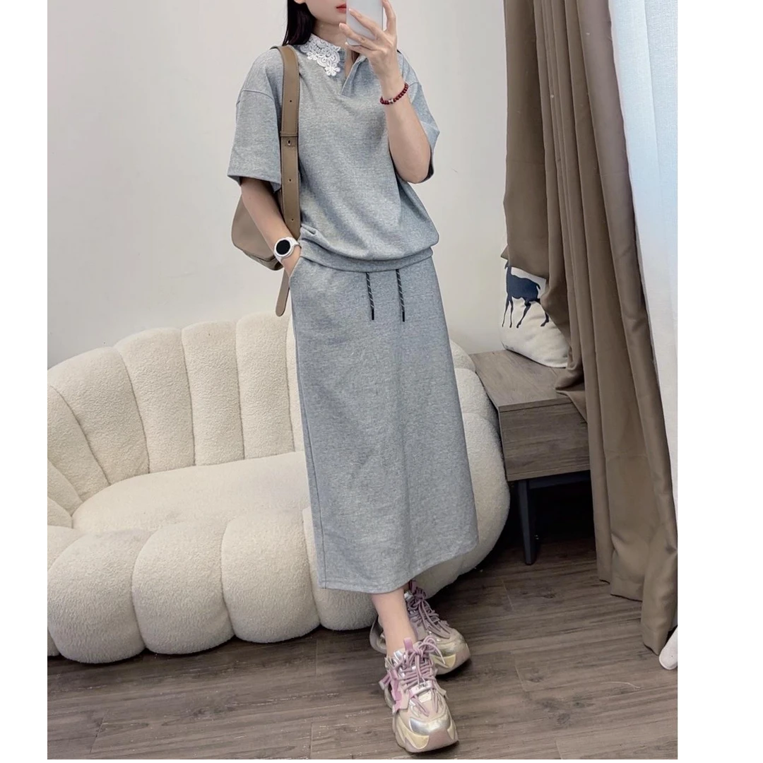 2025春季时尚休闲套装裙蕾丝拼接半身裙两件套减龄洋气款DYY2735