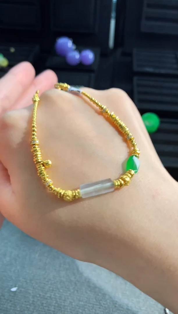 【闪购商品】翡翠手链18K金镶嵌手饰