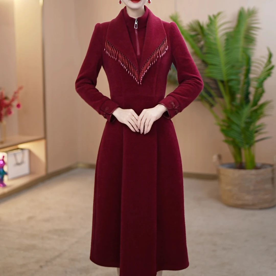 【宸紫女装】24216早春新中式连衣裙女新款精致女人收腰中长款裙子