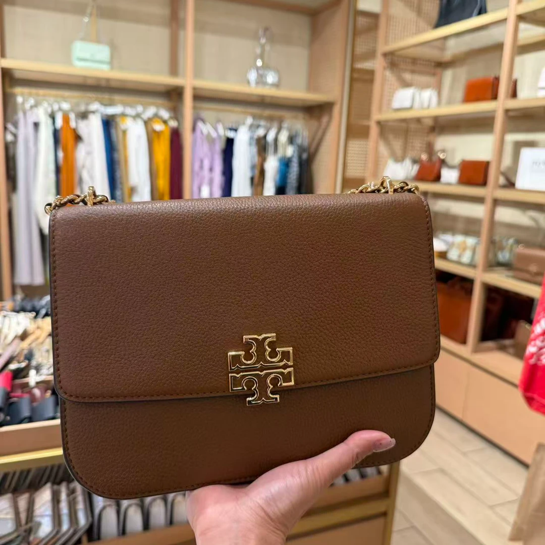 Tory Burch/汤丽柏琦(大号)棕色金扣方包