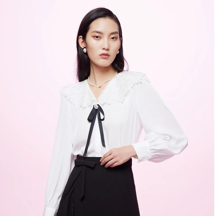 COCOON/可可尼优雅精致拉夫领和维多利亚领上衣23102BF054110012