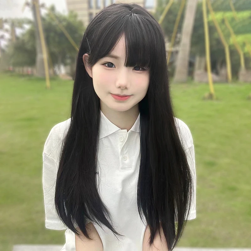 纤韵佳人假发女长发棕色长直发圆脸lolita自然全头套黑长直假发