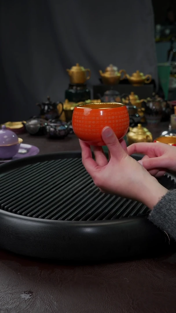 【闪购商品】杯【宜景窑爱马仕橙鎏金】心经杯