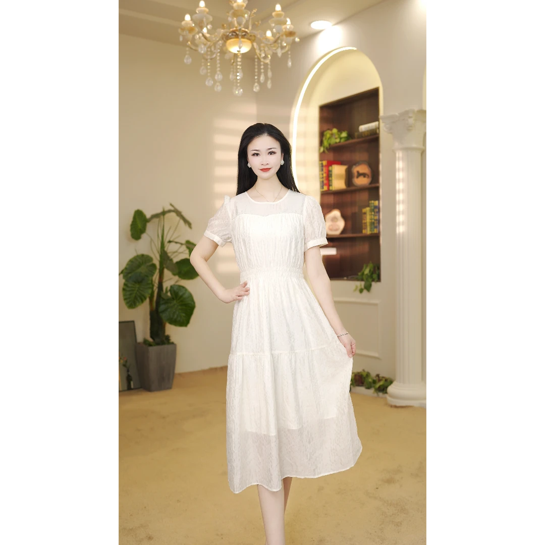 设计感纹理收腰显瘦法式气质仙女公主裙夏季新款短袖连衣裙L898
