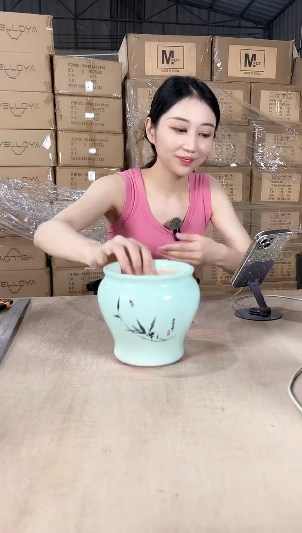 缸形浅绿竹子13x13
