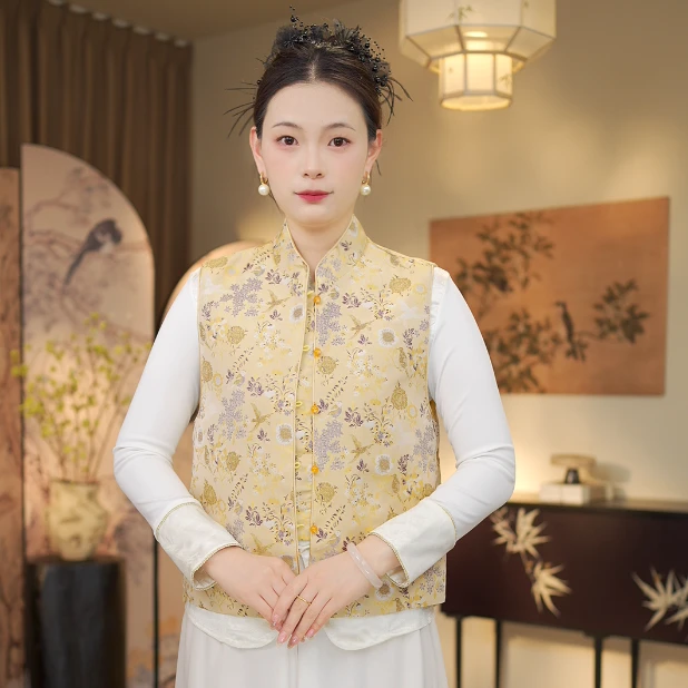 朝凤 织花立领显白国风马夹6025