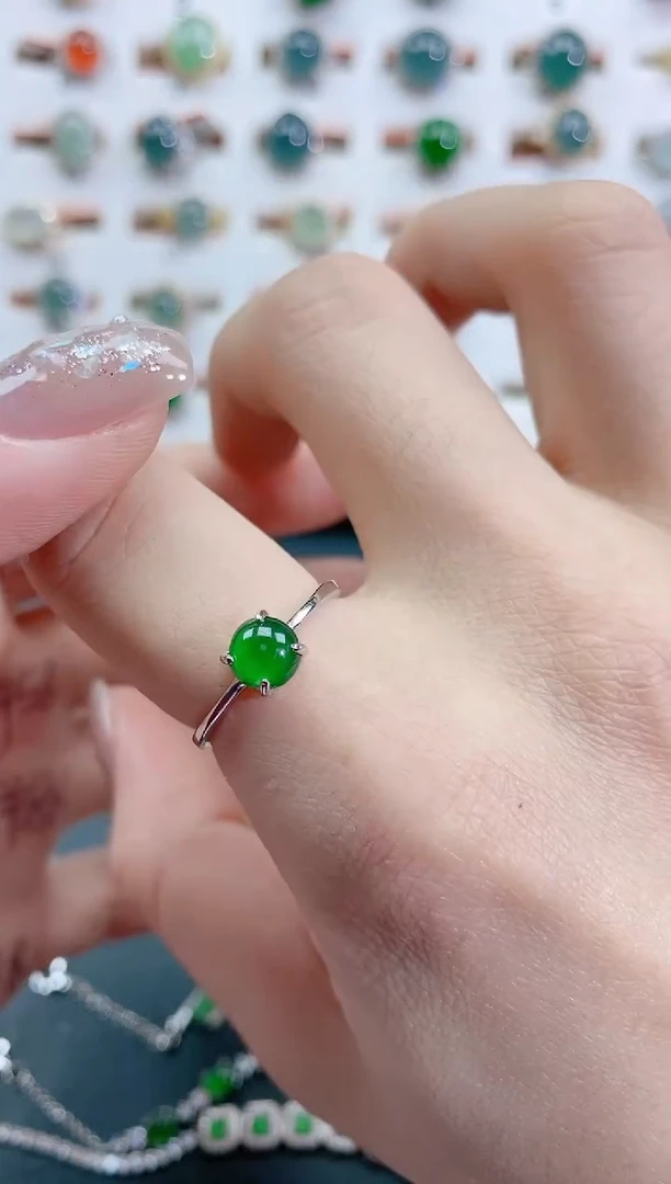 银S925镶嵌戒指翡翠天然翡翠