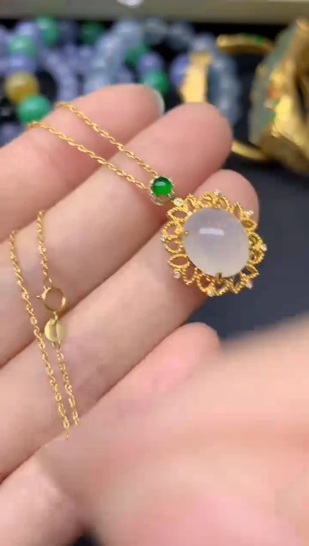 颈饰18K金镶嵌翡翠190-雪姐翡翠天天见