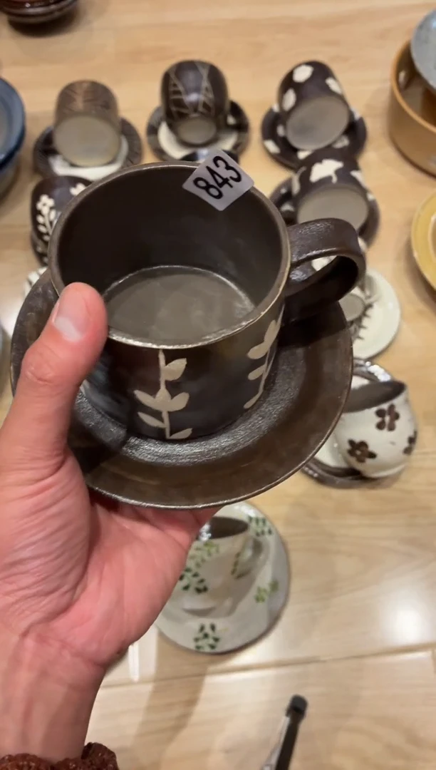 瓷片S***y843 手绘黑色咖啡杯一套