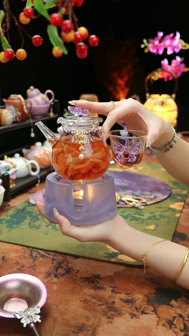 【闪购商品】紫色温茶台+茶壶+链子+杯子