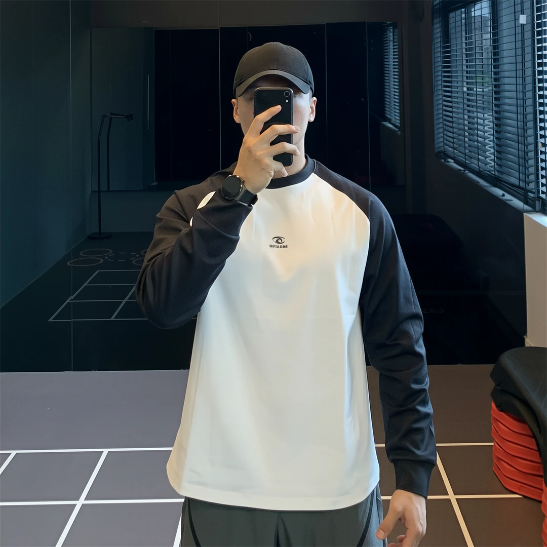 IRONTRAP运动撞色插肩袖速干长袖t恤男宽松训练上衣内搭打底秋冬