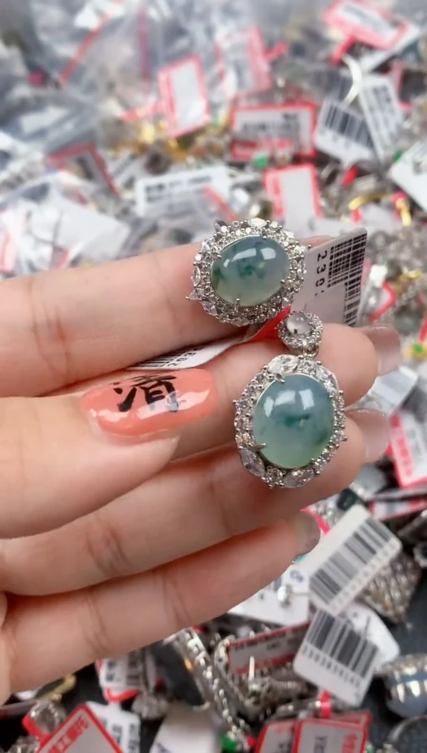 银S925镶嵌戒指翡翠天然A货缅甸翡翠