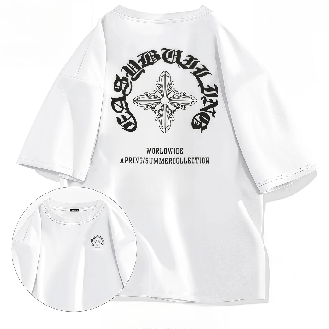 100%纯棉 男女款高奢时尚圆领宽松百搭春夏AB款T恤[字母星]