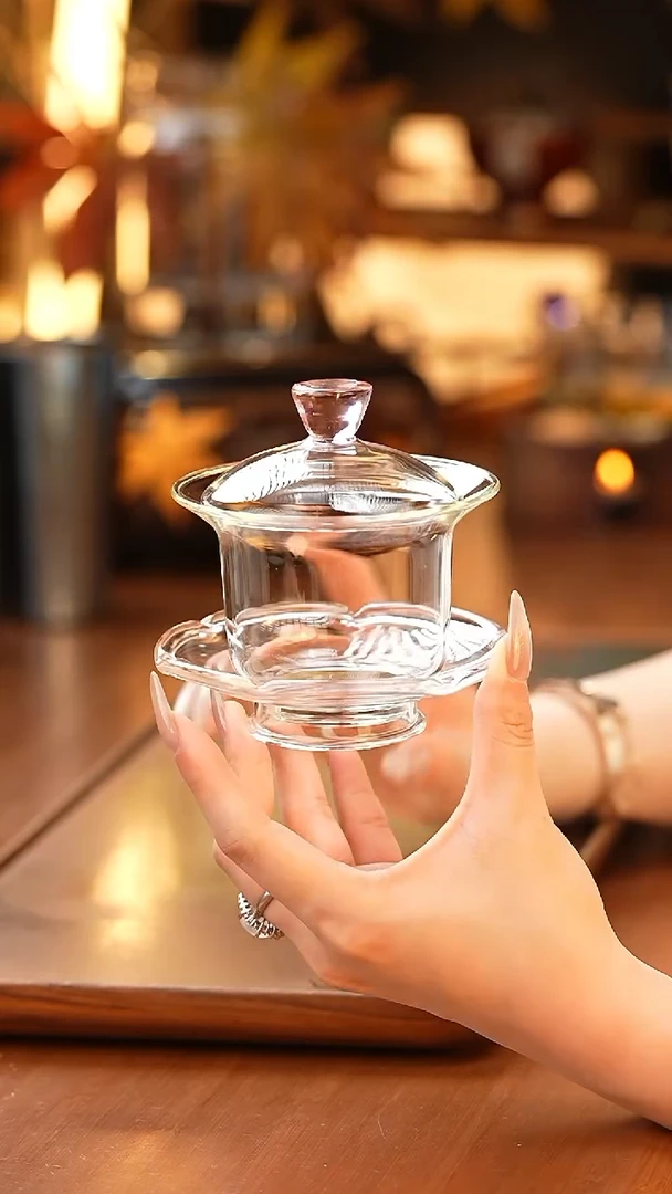 禾器/晶彩禾荷盖碗/浅粉