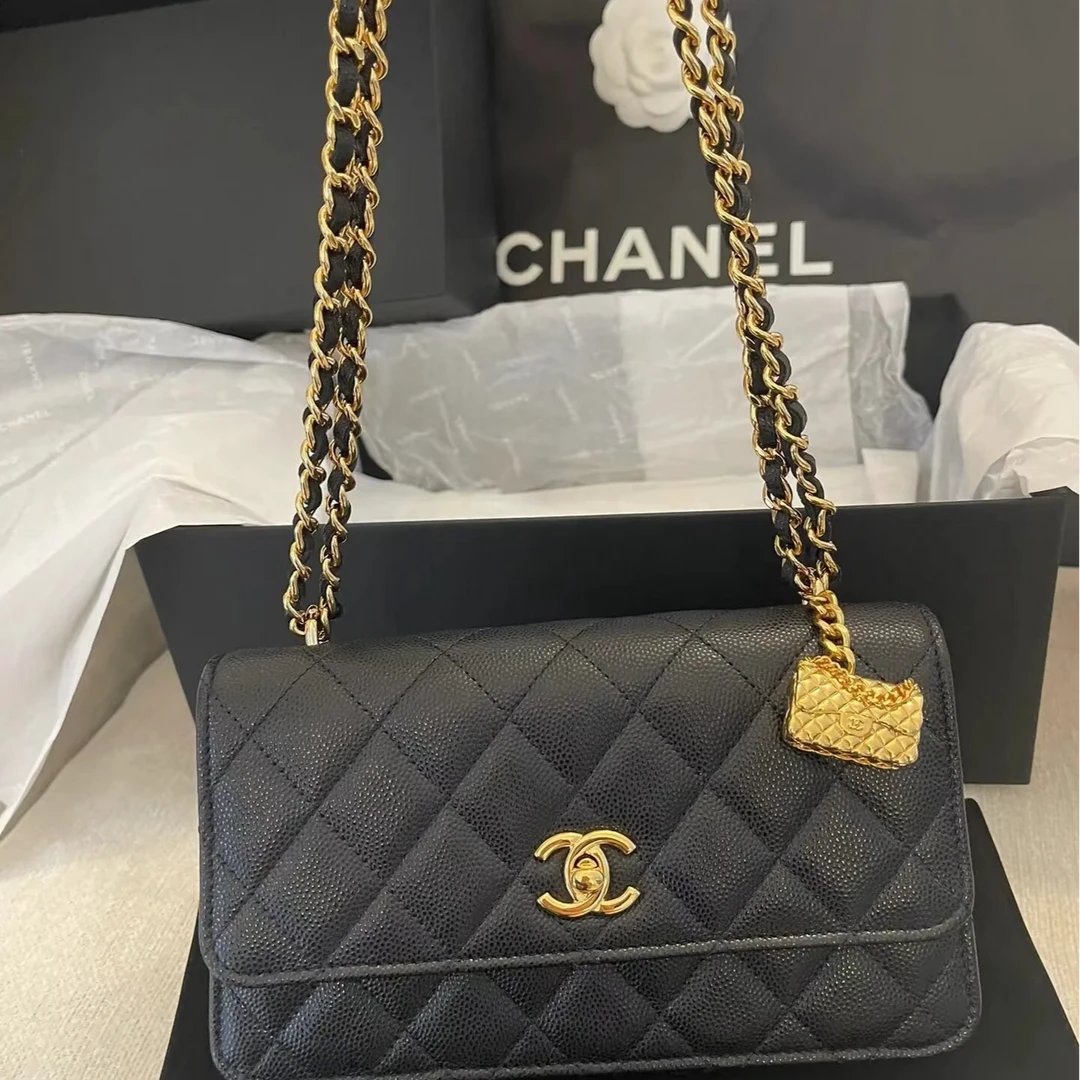 99新 Chanel/香奈儿 7320|香奈儿风琴woc斜挎包23s黑金荔枝牛|香
