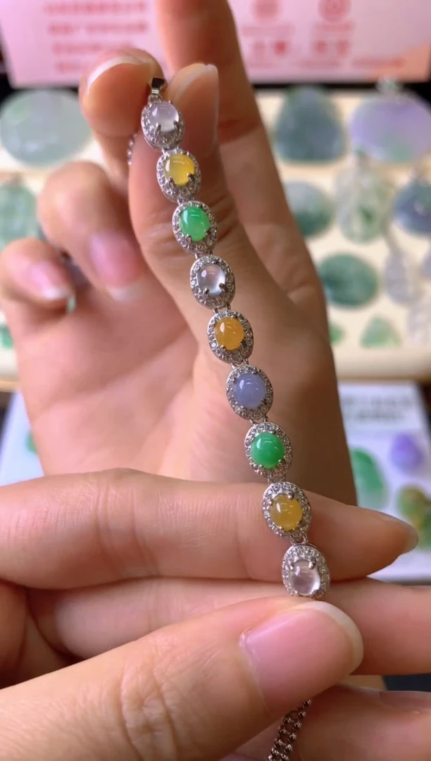 银S925镶嵌手链翡翠用****晶手链