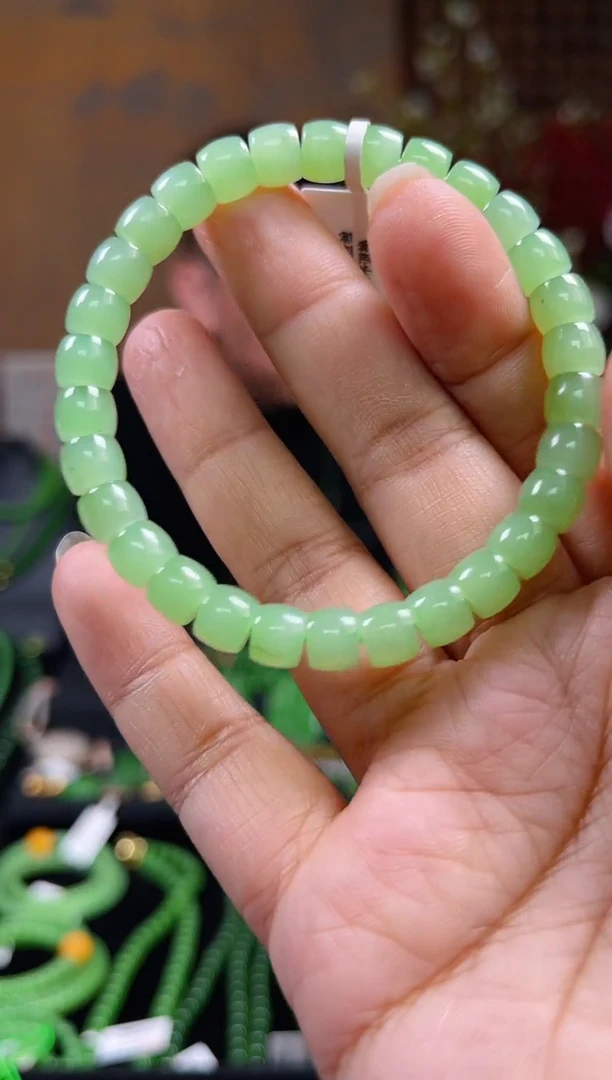 【闪购商品】和田玉（碧玉）手串未镶嵌±6*7mm苹果绿直切单圈