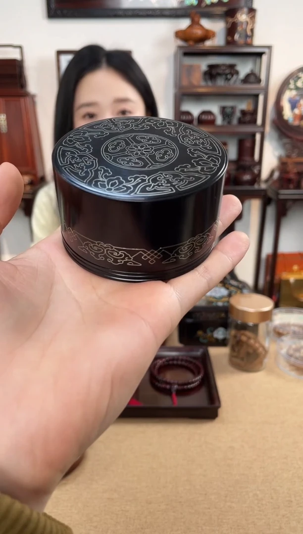 黑酸枝木类成套家具嵌银丝香盒
