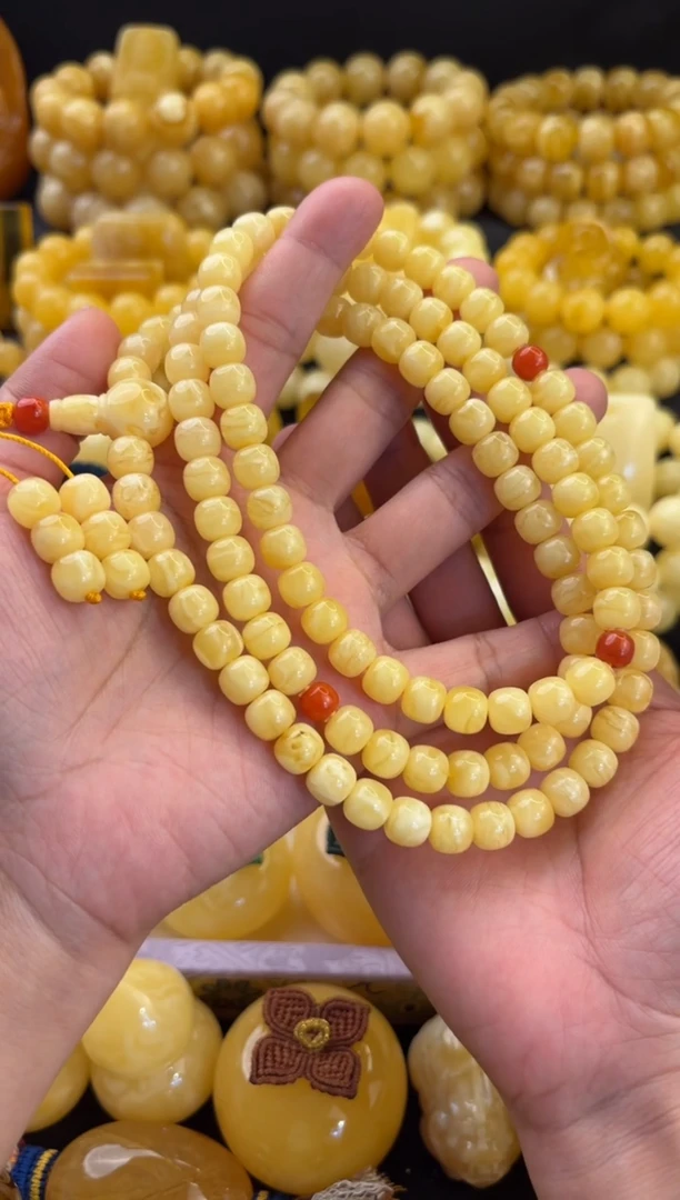 蜜蜡颈饰未镶嵌俄料8.5黄白花蜡精工老型108