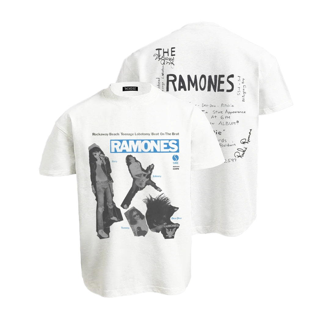 Dehz25SS乐队直喷印花短袖t恤男Oversized落肩夏季圆领纯棉上衣t