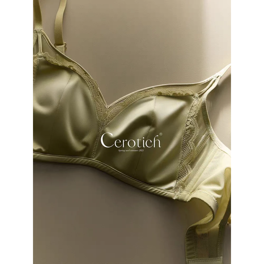 【020】桑蚕丝缎面蕾丝内衣女大胸显小透气薄软钢圈兔耳朵杯文胸