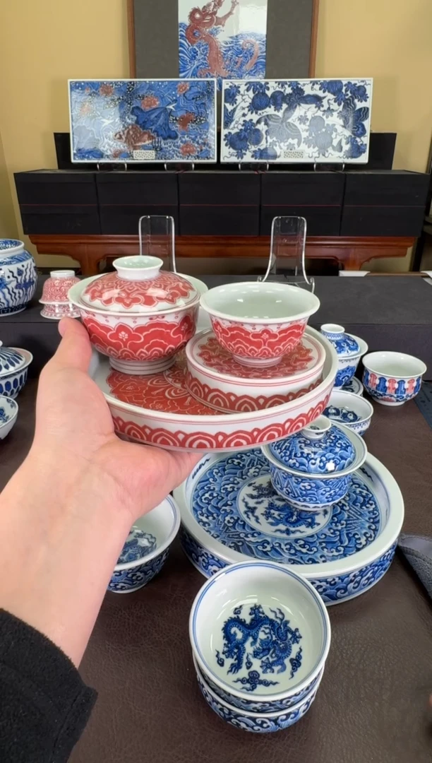 【闪购商品】羿器窑全红曼陀四件套【小压手杯】