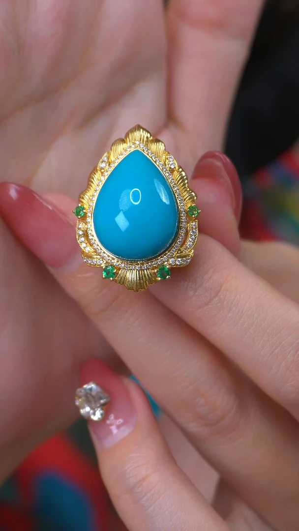 【闪购商品】绿松石云盖寺水滴18K金镶嵌两戴款