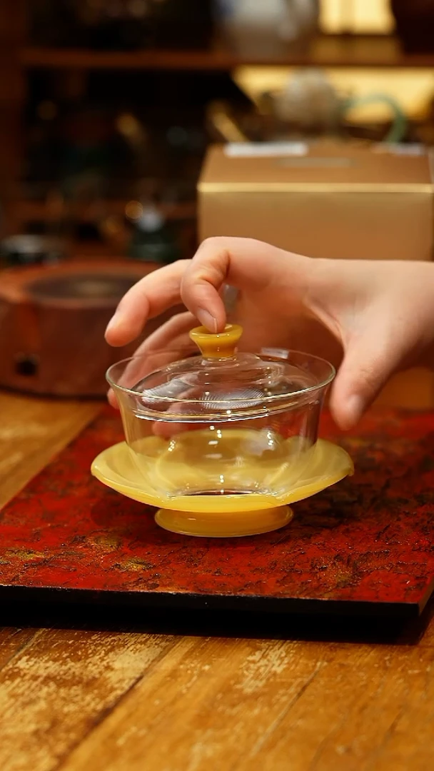 【闪购商品】禾器/晶彩沁莲盖碗/金玉色/定制版