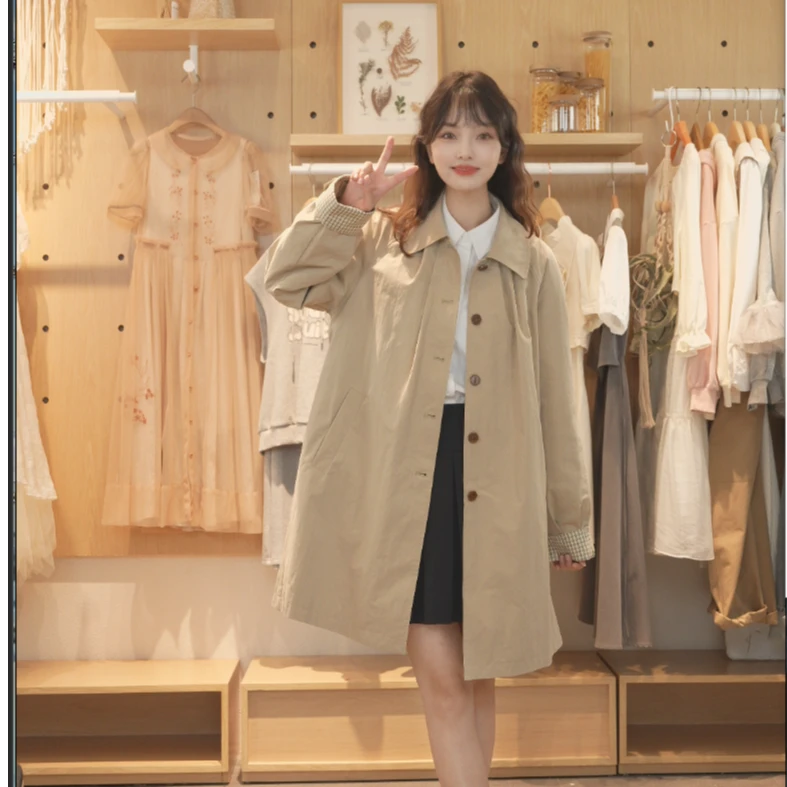 紫涵复古卡其色翻领风衣女秋季新款中长款棉外套Z4Z07AN331