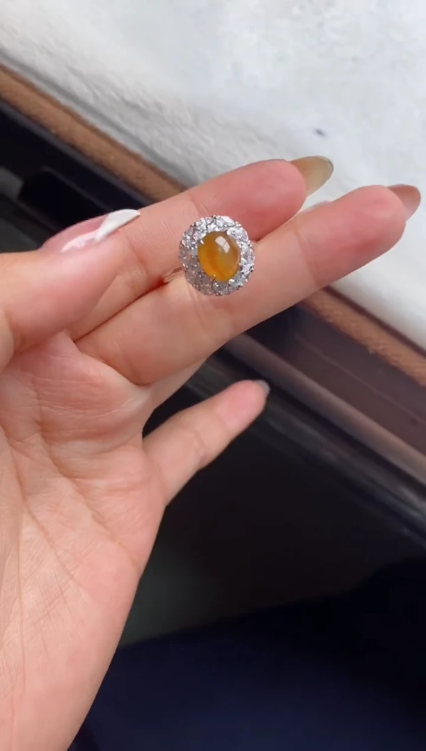 银S925镶嵌戒指翡翠天然A货翡翠