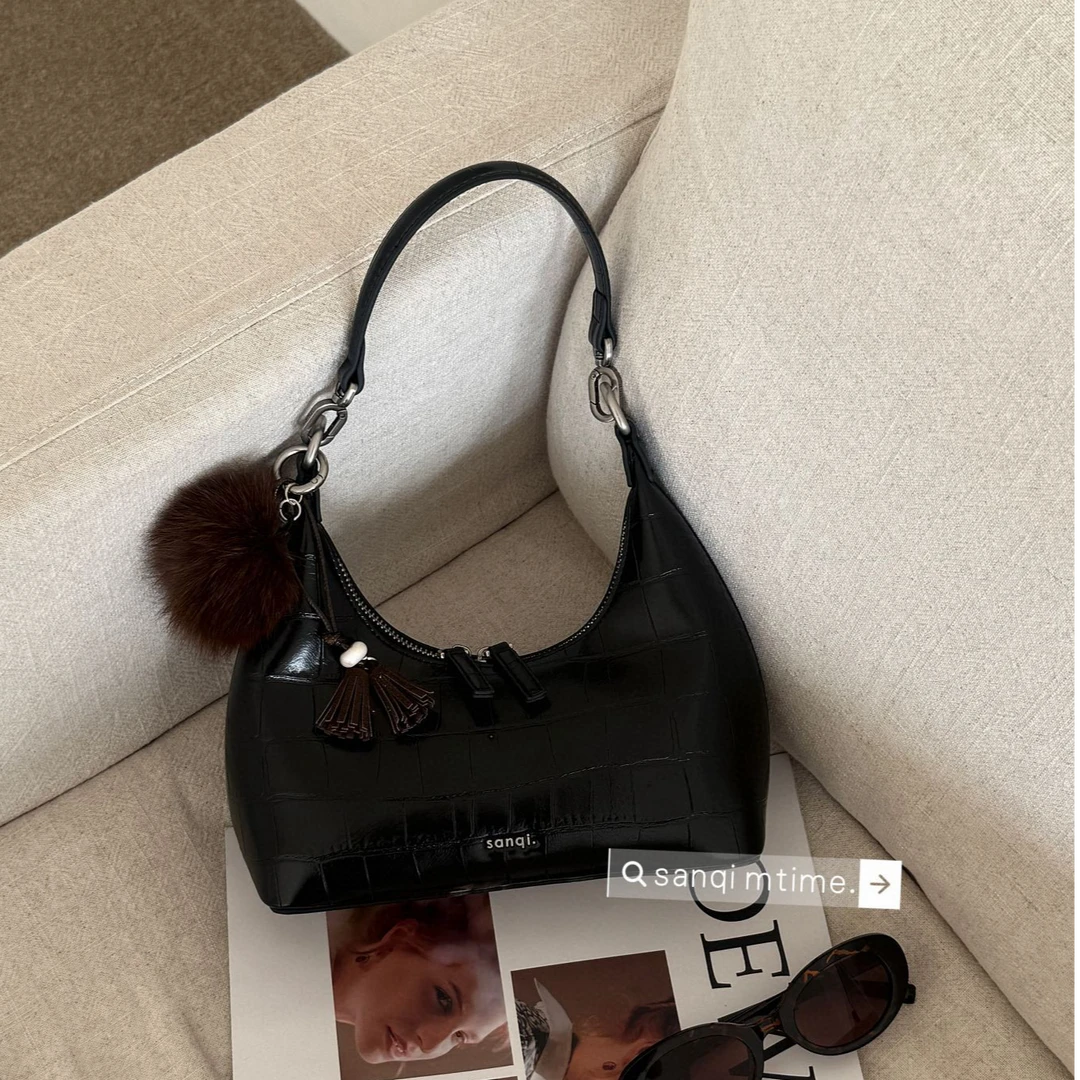 【一轮月牙2867】石头纹软皮法式复古月亮包腋下包斜挎包